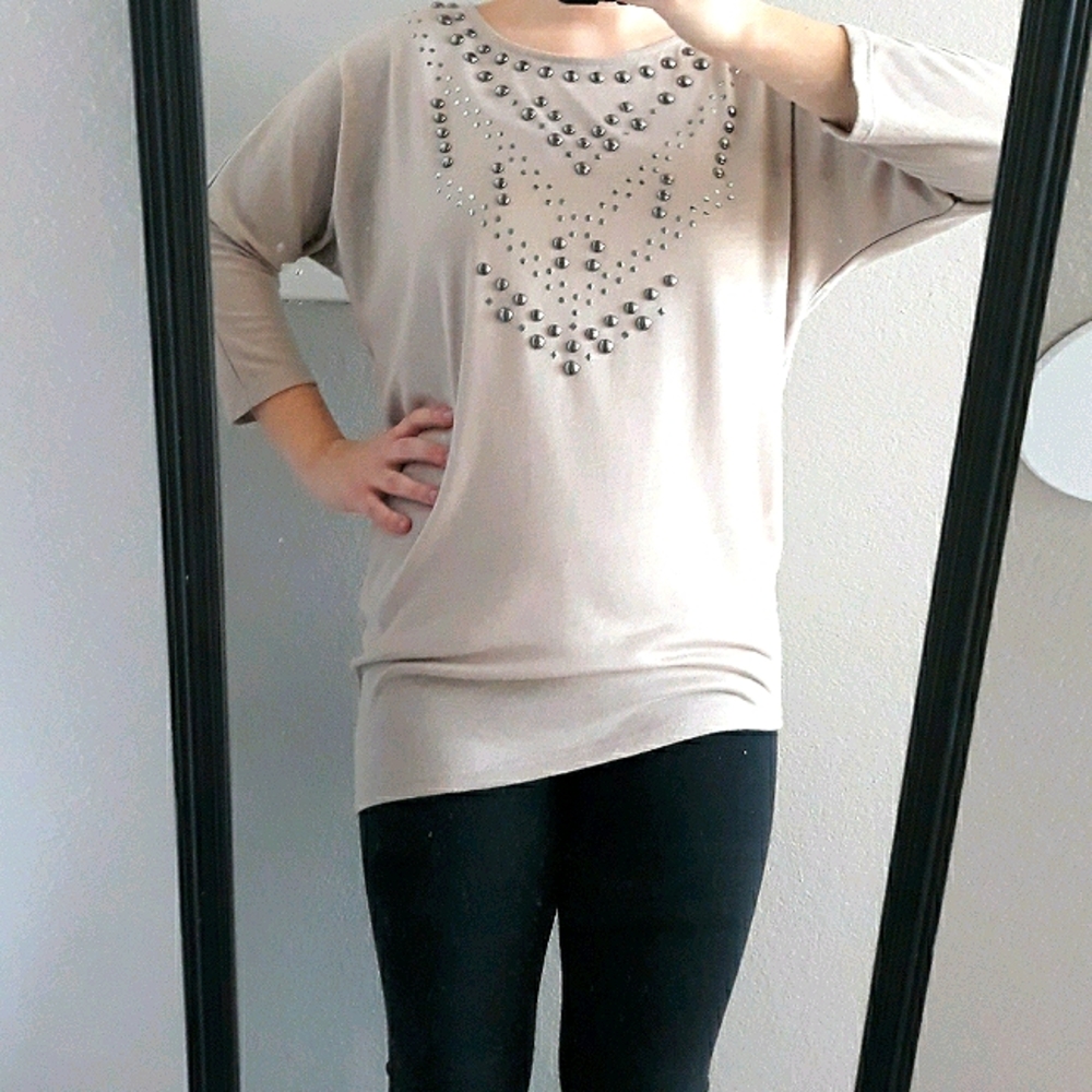 Inc Cream Asymmetrical 3/4 Sleeve Top
